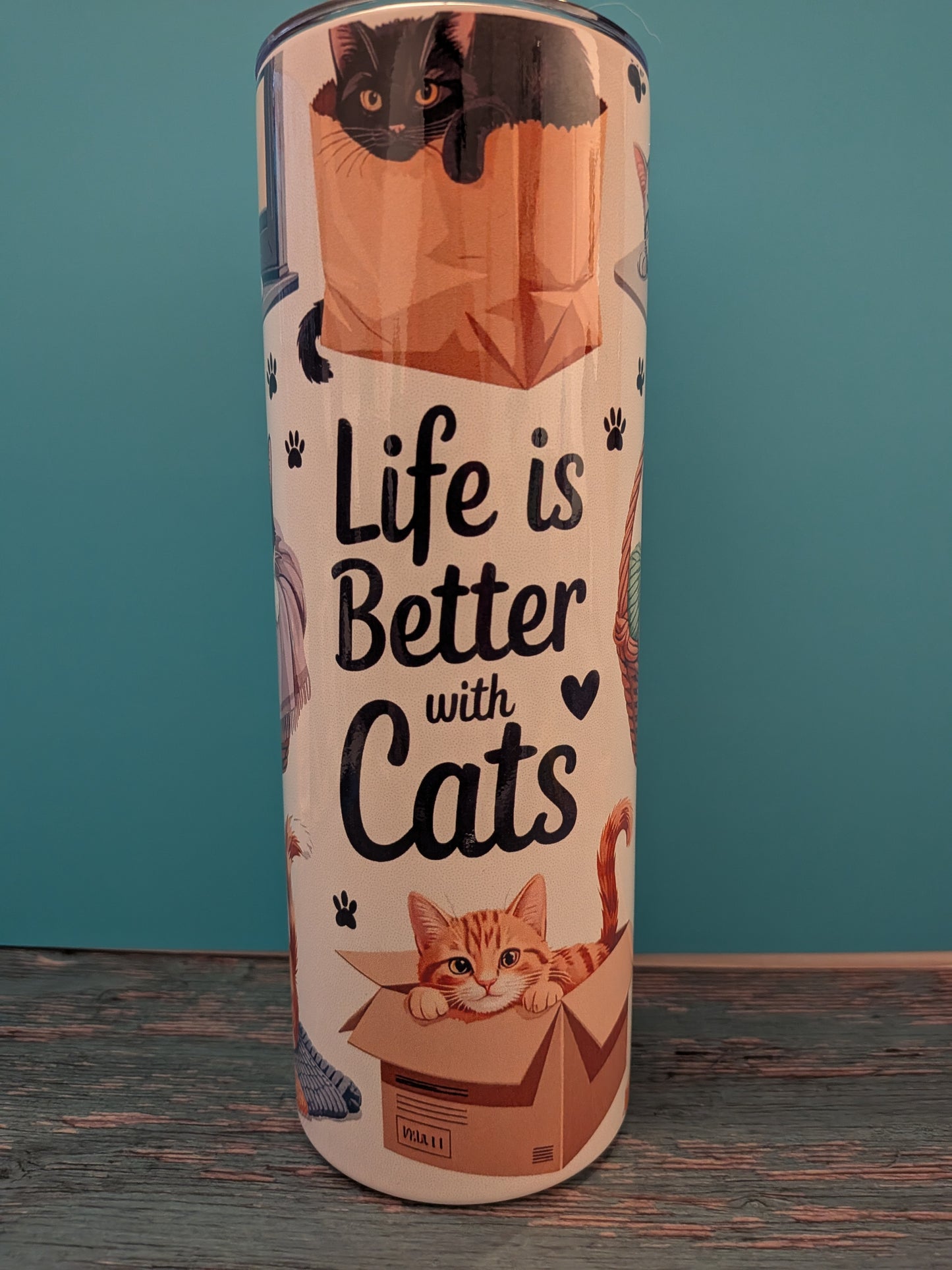 Katzen-Thermobecher | "Life is Better with Cats" | Edelstahl